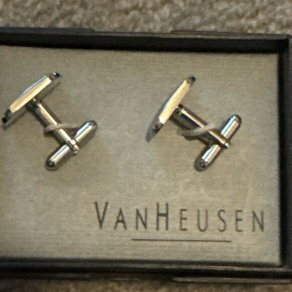 Van Heusen Silver-Tone Striped Cuff Link Classic Dress Accessories New in Box - Picture 4 of 7